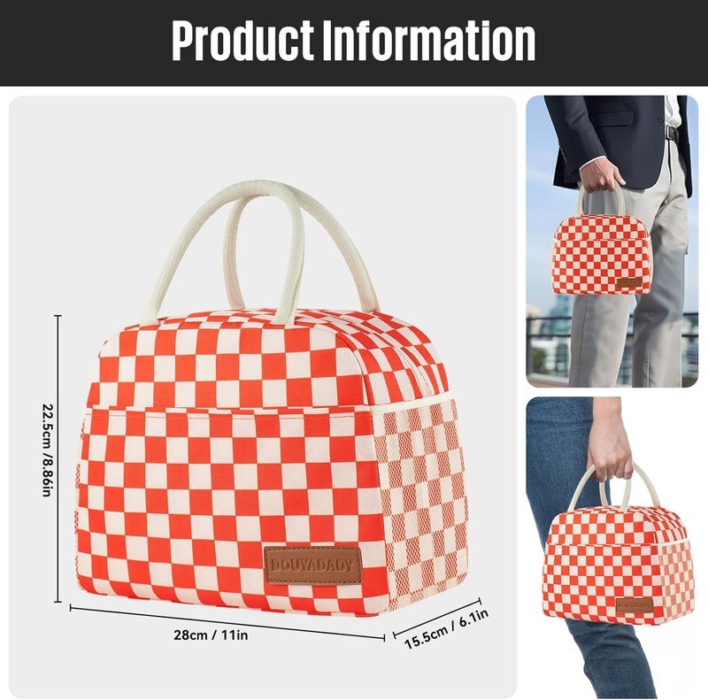 douyadady Lunch Bag Women/Men Lunch Box Women/Men (Red+Beige Checkerboard) - Image 2